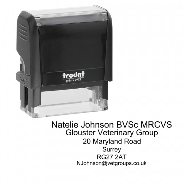 Custom Vet Practice Stamp – Full Address &amp; Contact Details (6 Lines) |Trodat 4913