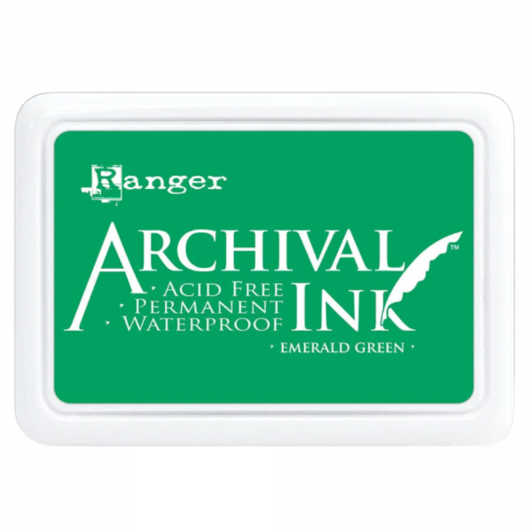 Archival Emerald Green ink pad 160 x 110 mm – acid-free, waterproof, non-toxic green ink pad for crisp, permanent stamping on matte and glossy paper in the UK