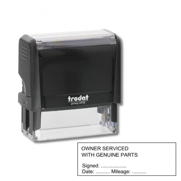 Self-inking owner-serviced stamp customised for garage use – ideal for vehicle service records and logbooks