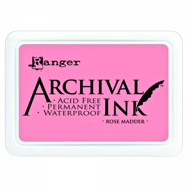 Archival Rose Madder Ink Pad for rubber stamping, card making, and journaling – waterproof, acid-free pink ink ideal for crafts, mixed media, and creative projects in the UK