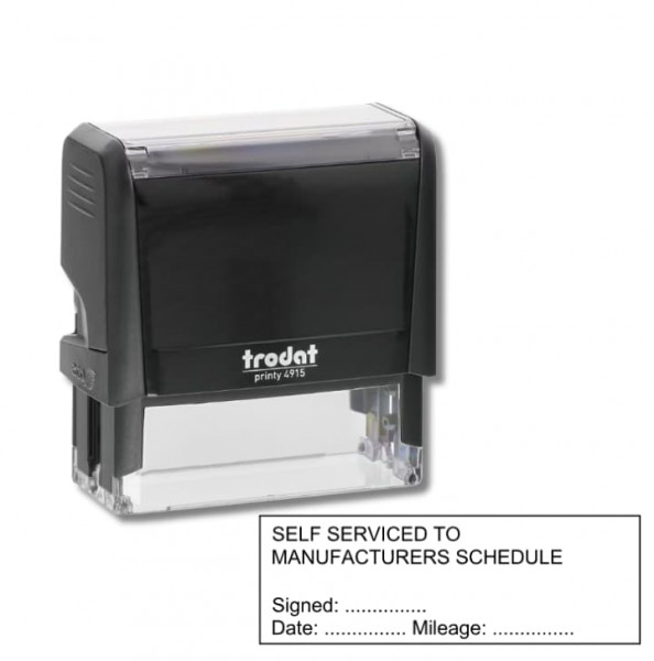 Personalised self-serviced garage stamp with custom text – ideal for independent mechanics and service documentation